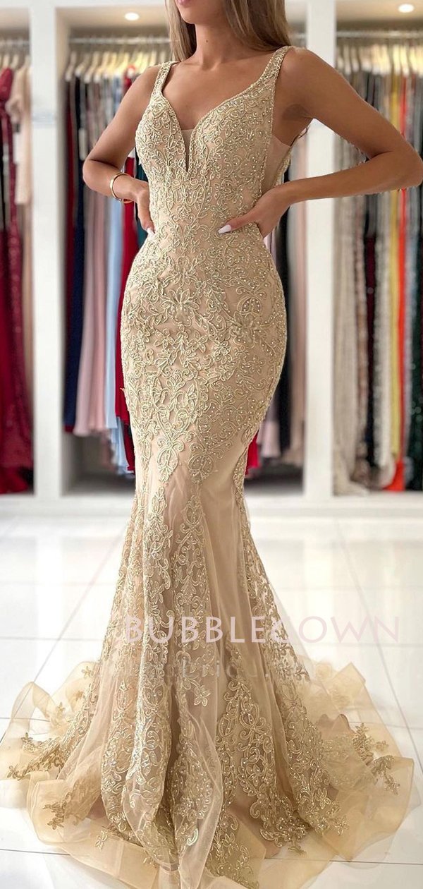 champagne gold prom dress